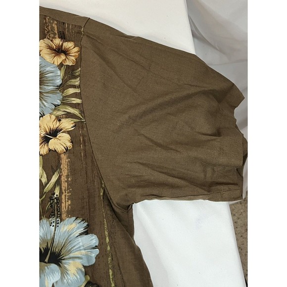 Vintage Boca Classics Shirt Men's L Green Short Sleeve Button Up Blue Hibiscus - Picture 7 of 8